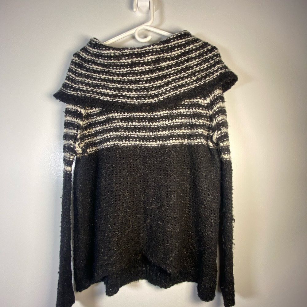 Free People Black and Cream Striped Turtleneck Sweater